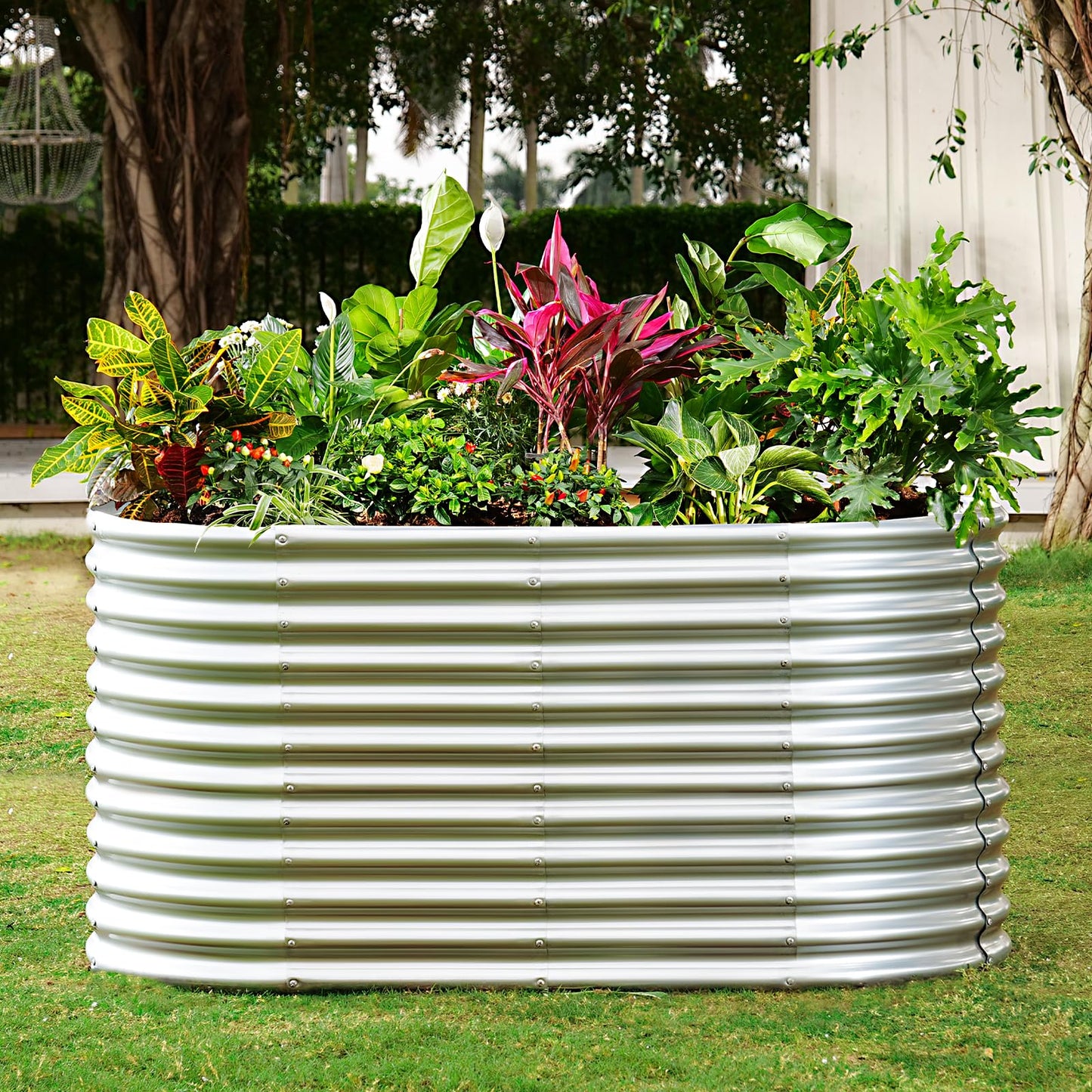 Land Guard 6x3x3ft Oval Galvanized Raised Garden Beds, Large-Capacity Metal Planter Box Outdoor, Durable Deep Raised Garden Bed 3ft Tall, Raised Beds for Gardening Vegetables, Classic Silver