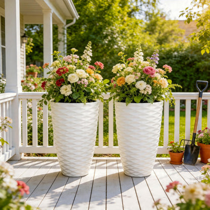 Ultym 19" Nordic Wavy Tall Outdoor Planters, Set of 2 Ultra Durable Resin Large Flower with Drainage Holes, Weather-Resistant Outdoor Planters for Garden Patio Porch Balcony Living Room Office Decor