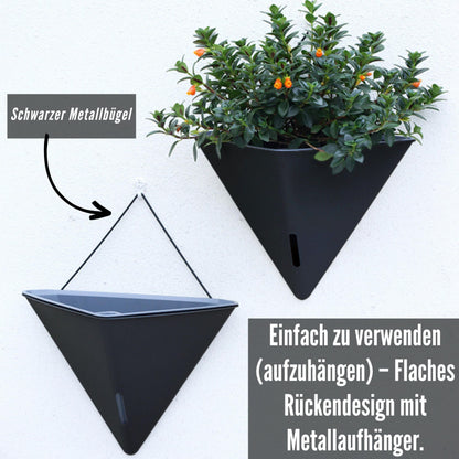 LaLaGreen Wall Planters for Indoor Plants - 4 Pack, 12 Inch Large Self Watering Black Geometric Hanging Flower Vase Vessel with Metal Hanger, Modern Stylish Wall Mounted Succulent Pot Holder Decor