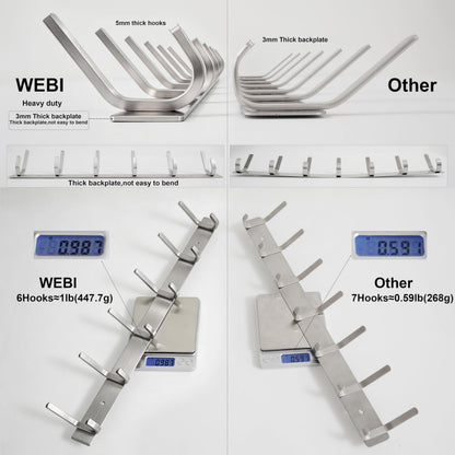 WEBI Heavy Duty 24 Inch SUS 304 Coat Bath Towel Hook Hanger Rail Bar with 8 Hooks,Brushed Finish,for Bedroom,Foyers,Hallways Home Office Storage Organization, C-CBG08