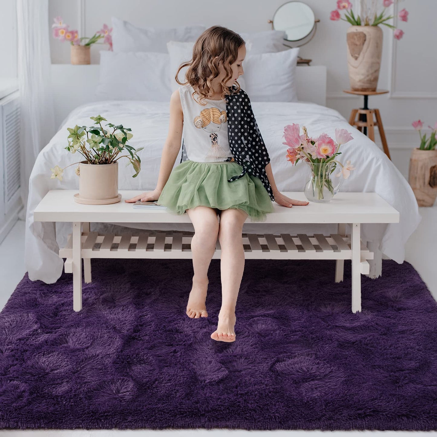 Softlife Dark Purple Area Rug for Bedroom, Fluffy Shag Plush 3x5 Rugs for Living Room Girls, Shaggy Throw Soft Fuzzy Small Kids Carpet for Dorm Bedside Ultra Cozy Non-Slip Indoor Decor