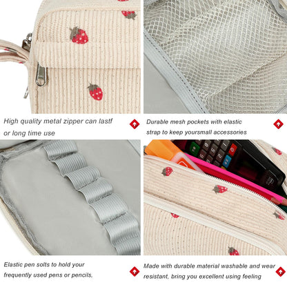 Bluboon Big Capacity Pencil Case Pencil Pouch Pen Case School Supplies Cute Pencil Box Pencil Bag for Teen Girls Boys Women Man (Strawberry Beige)