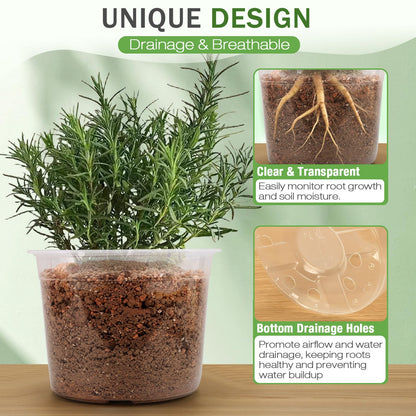 FUOAUYK 7/8/10 Inch Large Clear Nursery Pots with Drainage, 9 Pack Plastic Pots for Plants, Clear Plant Seedling Pots for Indoor & Outdoor Gardening (7 8 10 inch)