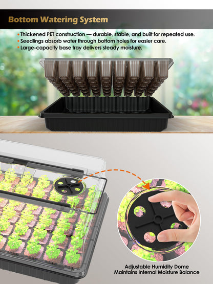 GLOWRIUM Seed Starter Tray with Full Spectrum Grow Light,54-Cell*3 Pack Seed Starter Kit with Humidity Dome,6-Setting Auto Timer,Adjustable Brightness for Indoor Plant (3-Pack)