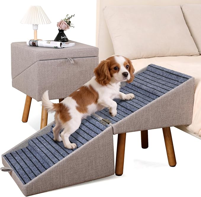 Dog Stairs for Small Dogs, 2-in-1 Pet Steps & Ottoman | Foldable Dog ramp for Couch, Non-Slip Wooden Pet ramp for Puppy Senior Injured Dogs (Light Brown, XXL(21.06H))
