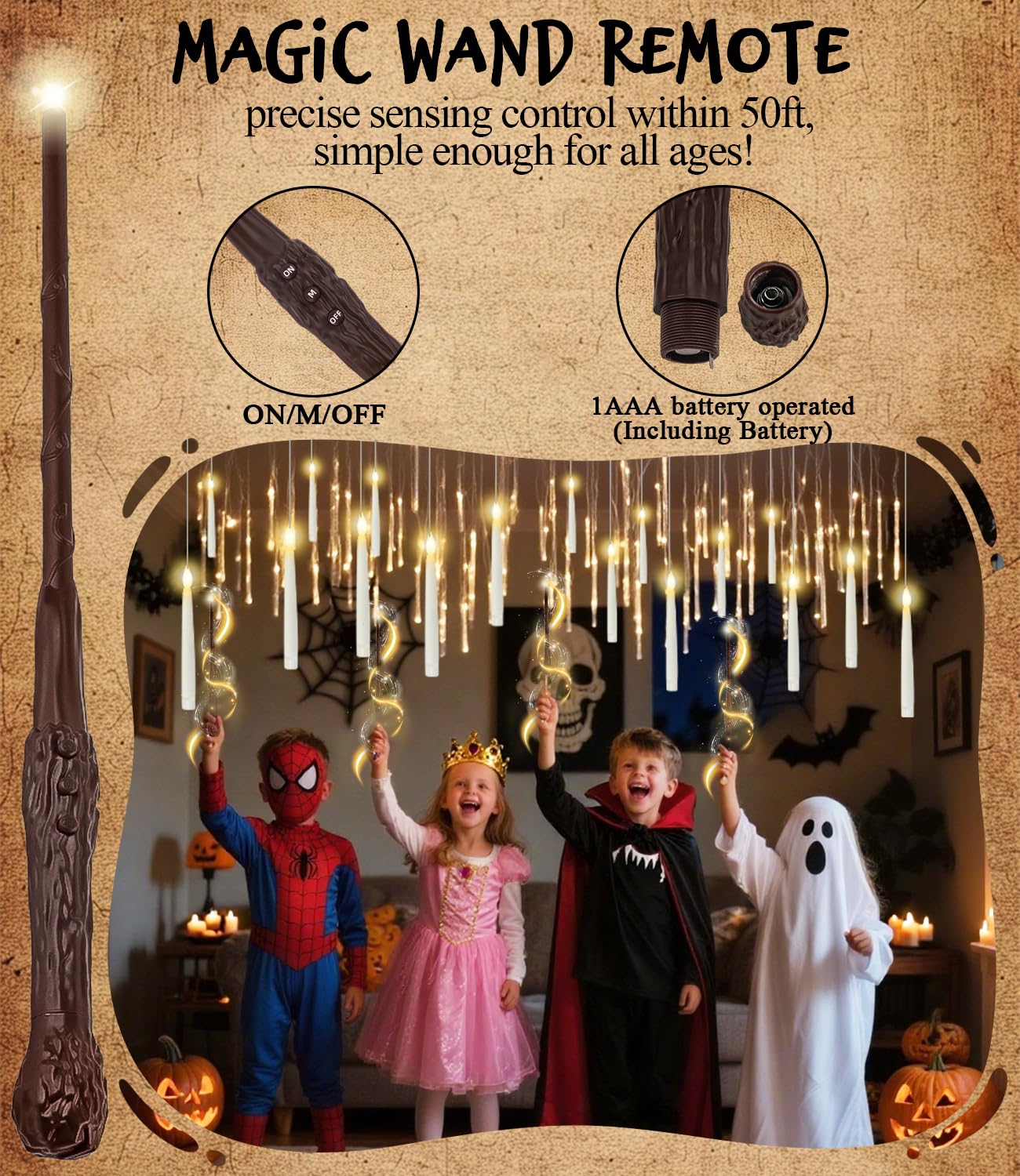 Christmas Decorations - 32pcs Floating Candles with Wand Magic Hanging Candles, Flameless Warm Light Flickering Battery Operated Candles, Floating LED Candle for Halloween Christmas Theme Party