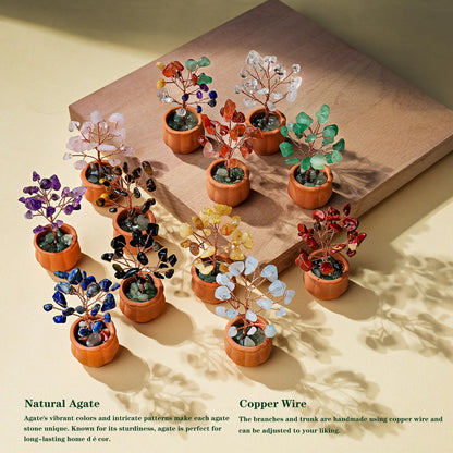 Runyangshi 12pcs Crystal Tree Set Tree of Life Natural Crystal Stones with Bonsai Base Gemstone Trees Fengshui Good Luck Positive Energy Home Decor