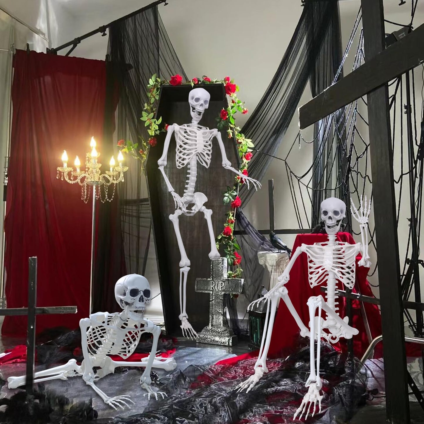 5.9Ft Halloween Skeleton Posable Skeleton Life Size Skeleton Plastic Full Body Human Skeleton for Halloween Decorations