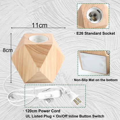 OuXean Small Wood Table Lamp, Bedside Lamp with Diamond Wooden Base E26 60W Industrial Night Light Boho Deco for Bedroom, Living Room or Office(No Bulb)