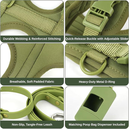 4-in-1 No Pull Dog Harness Set with Collar, Leash, Poop Bag, Adjustable, L