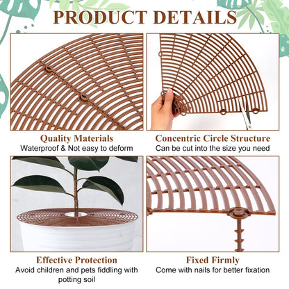 YGAOHF 5 Pcs 20.8" Plant Pot Grid Cover, Cuttable Grid Flower Pot Cover with 60 Stakes, Large Plastic Plant Pot Soil Protector with Center Cutout, Pet Cat Digging Stopper