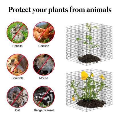 10 Pack Plant Protector from Animals, 12'' x 12'' Square Metal Plant Cages Wire Plant Protectors 40pcs Metal Mesh to Keep Animals Out, Garden Protection Bunny Barricades for Garden Flowers Vegetables