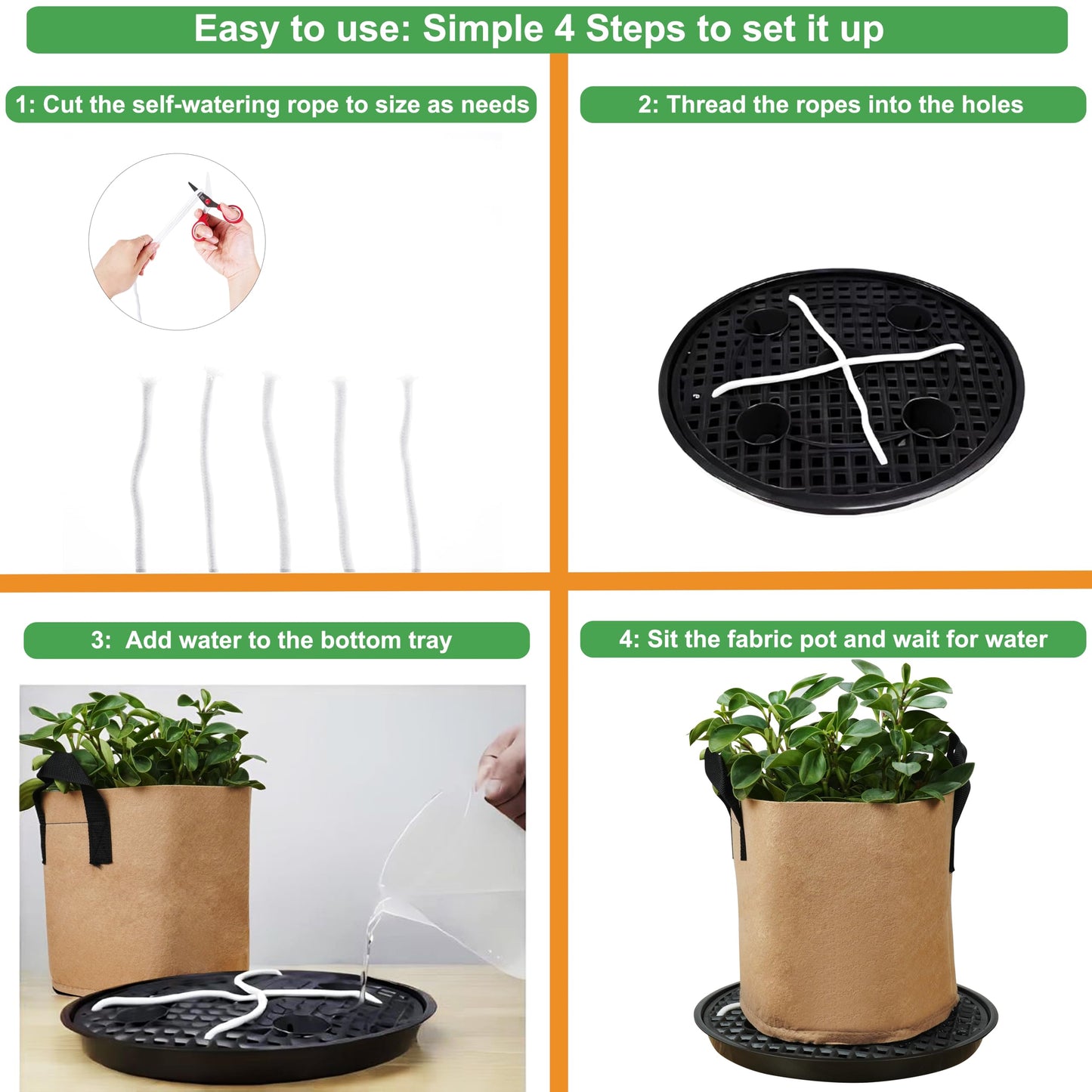 6 Pack 16 inch Self Watering Base for Fabric Grow Bag, Self-watering Plastic Elevated Plant Saucer Stand, Automatic Watering Tray for Non-woven Planter Flower Pot Growth Tent Greenhouse Indoor Outdoor