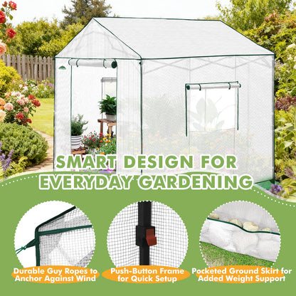EAGLE PEAK 8x8 Portable Pop Up Greenhouse, Patented Center Lock Easy One Person Setup, Walk-in Outdoor Greenhouse with Gable Roof, Weight Bags, Zippered Doors & Windows, White