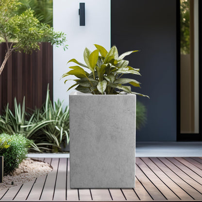 Kante 15.7" H Tall Rectangular Concrete Planters, Outdoor Indoor Lightweight Plant Pots with Drainage Hole and Rubber Plug, Modern Style for Home Garden Patio, Natural Concrete