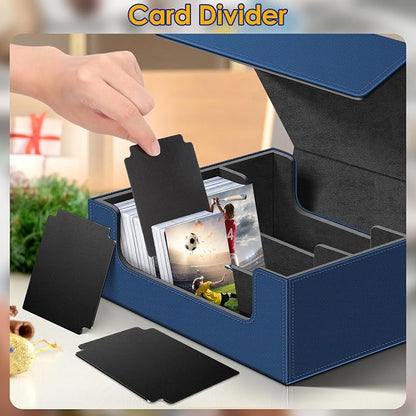 Homthy 1800+ Card Deck Case for Trading Cards, Leather Magnetic Closure Commander Card Storage Box Magic Card Holders Fit for MTG TCG and Sport Cards (Deep Blue)
