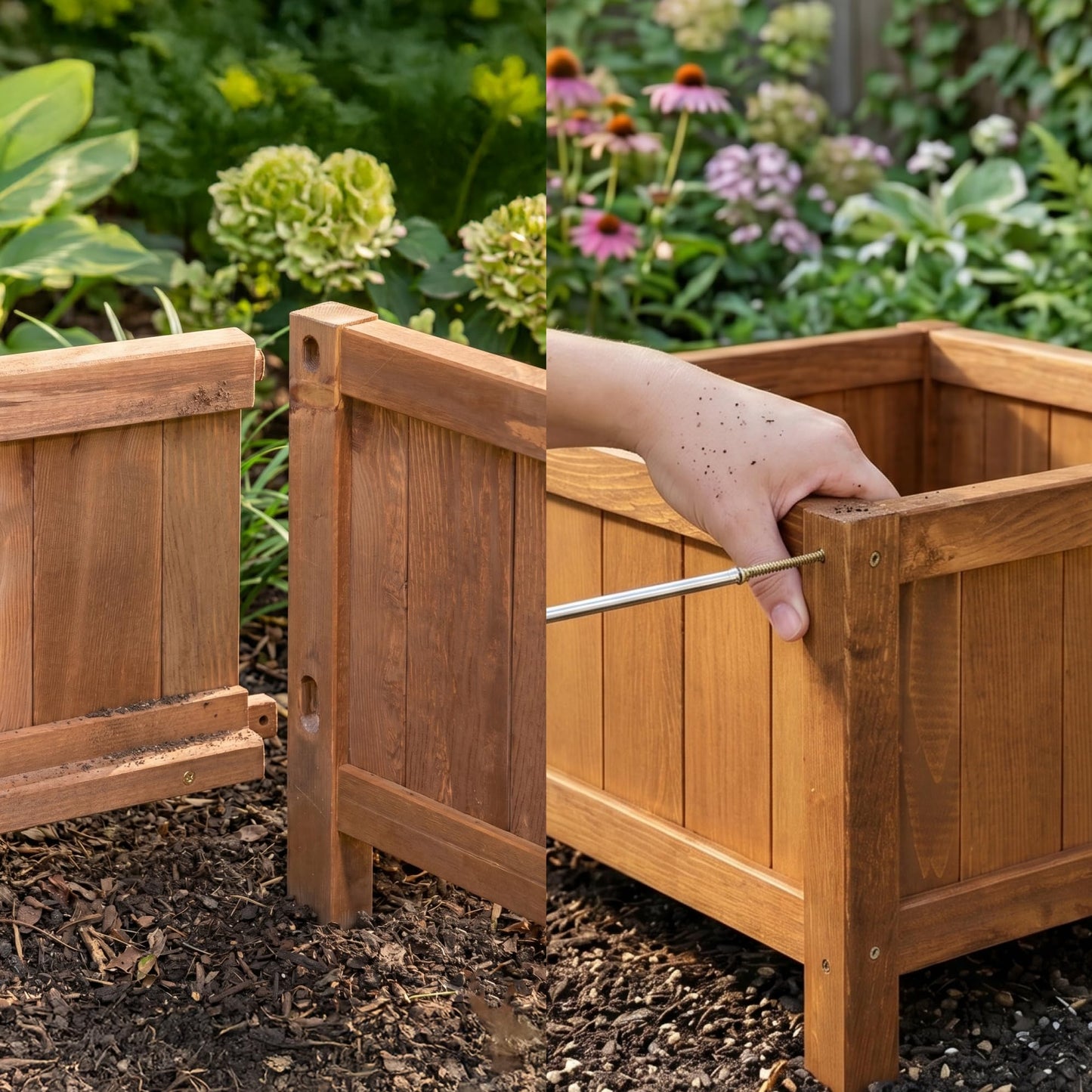 NatraHedge (44" Lx 15" W x 15" H (Brown) Hampton Classic Wooden Planter Box Indoor and Outdoor Rectangular Garden Planter Use for Patio, Yard, Greenhouse, Vegatable, Flowers, and Herb
