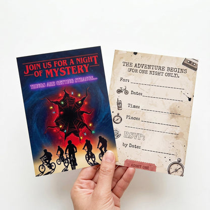 Amcisi 36 Pcs Stranger Theme Party Invitations Set - 12 Birthday Party Invitation Cards, 12 Envelopes and 12 Stickers for Mystery Things Theme Birthday Party Supplies