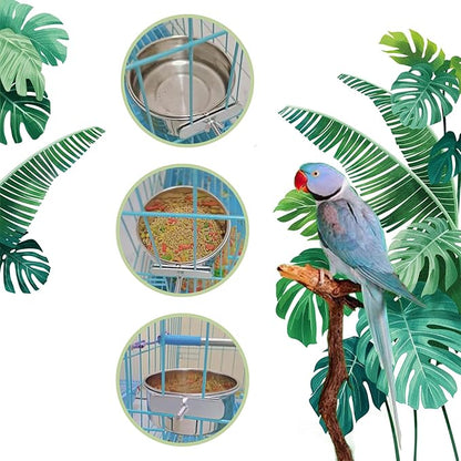 PINVNBY 6 Pieces Stainless Steel Bird Feeding Dish Cups,Parrot Feeder Parakeet Food Water Bowls with Clamp Holder & 6 Pcs Bird Spoon & 6 Pcs Birds Ball Toys for Budgies Macaw Small Animal(M)