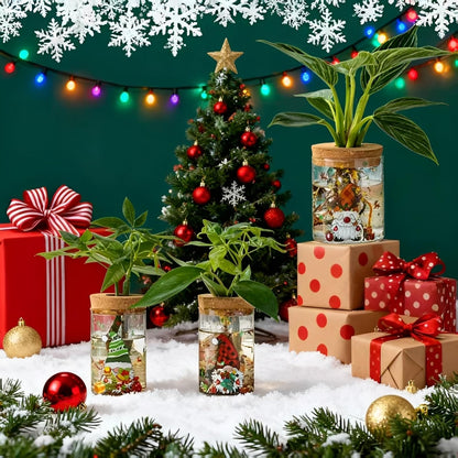 Christmas Vase, Christmas Themed Propagation Stations, Glass Propagation Vases for Plants, Cuttings, Desktop Planter Vase for Home & Office Decor, Set of 6 (3 Large & 3 Small)