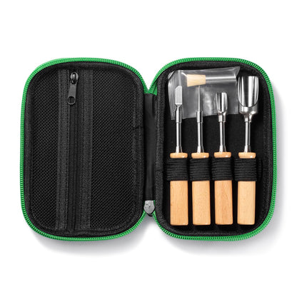 5Pcs tool kit including metal poker,scraper,mini scoop,large scoop,brush,crafted from SS304 with detachable wooden handles storage bag for versatile use sugar salt powder spices and cleaning