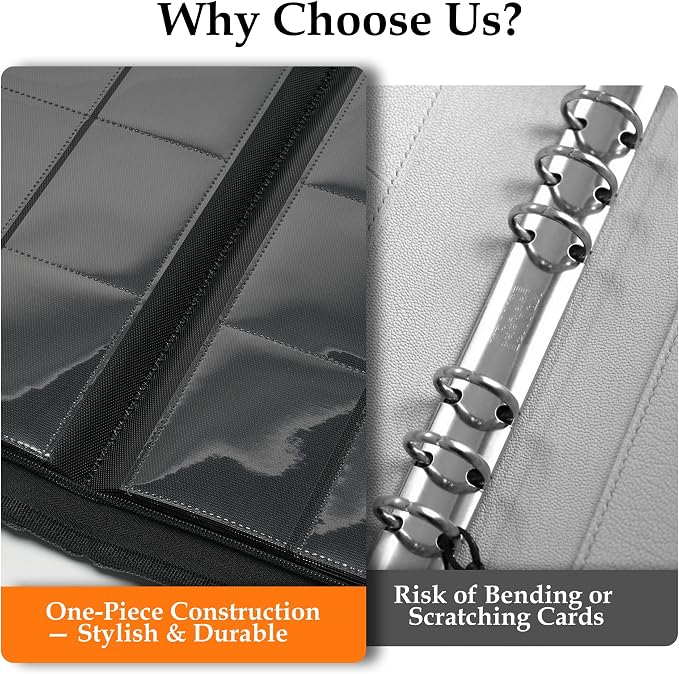 Trading Card Binder 9 Pocket - Premium Card Collection Binder for 360 Cards, Durable Side-Loading Card Album with Zipper, Perfect for TCG, MTG, and Sports Cards, Red