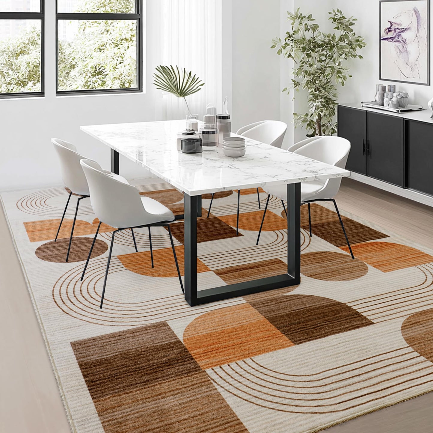 QDUIDU Large Machine Washable 6x9 Area Rug, Soft Modern Geometric Abstract Orange Rugs for Bedroom Living Room, Non-Shedding Faux Wool Indoor Throw Floor Carpet for Office Entryway Dining Room Decor
