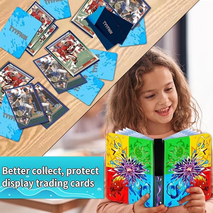 9 Pocket Card Binder for Cards, Trading Card Binder Fits 900 Cards with 50 Removable Sleeves, Zipper Card Holder Case Album Book for Boys Girls