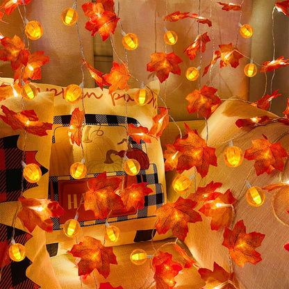 3 Pack Fall Decor Fall Garland with Pumpkin Lights&Enlarged Maple Fall String Lights Pumpkin Decor, 30Ft 60LED Waterproof Battery Operated Christmas Halloween Thanksgiving Fall Decorations for Home