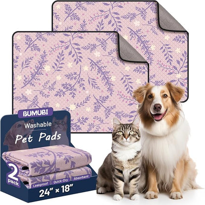 Washable Dog Pee Pads - Absorbent Reusable Puppy Training Pads, Waterproof Leak - Proof & Non - Slip for Crate Whelping Potty Training 24x18 (Pack of 2)