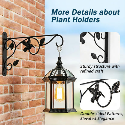 Heavy Duty Plant Hangers for Hanging - 2 Pack Metal Wall Plant Hooks Indoor Outdoor, 12 Inch Rust Resistant Plant Bracket for Bird Feeders, Planters, Lanterns, Wind Chimes - Patio, Garden, Home Decor