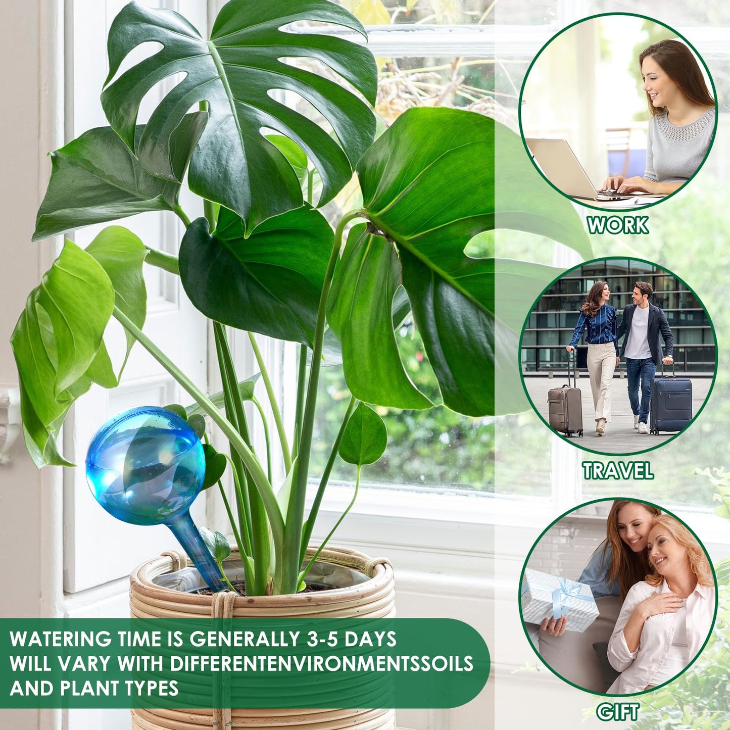 VZZNN 20 Pack Hard Plastic Plant Watering Globes (Blue) - Transparent Self Watering Globes for Indoor & Outdoor Potted Plants, Vacation Plant Care, Water Conservation Device