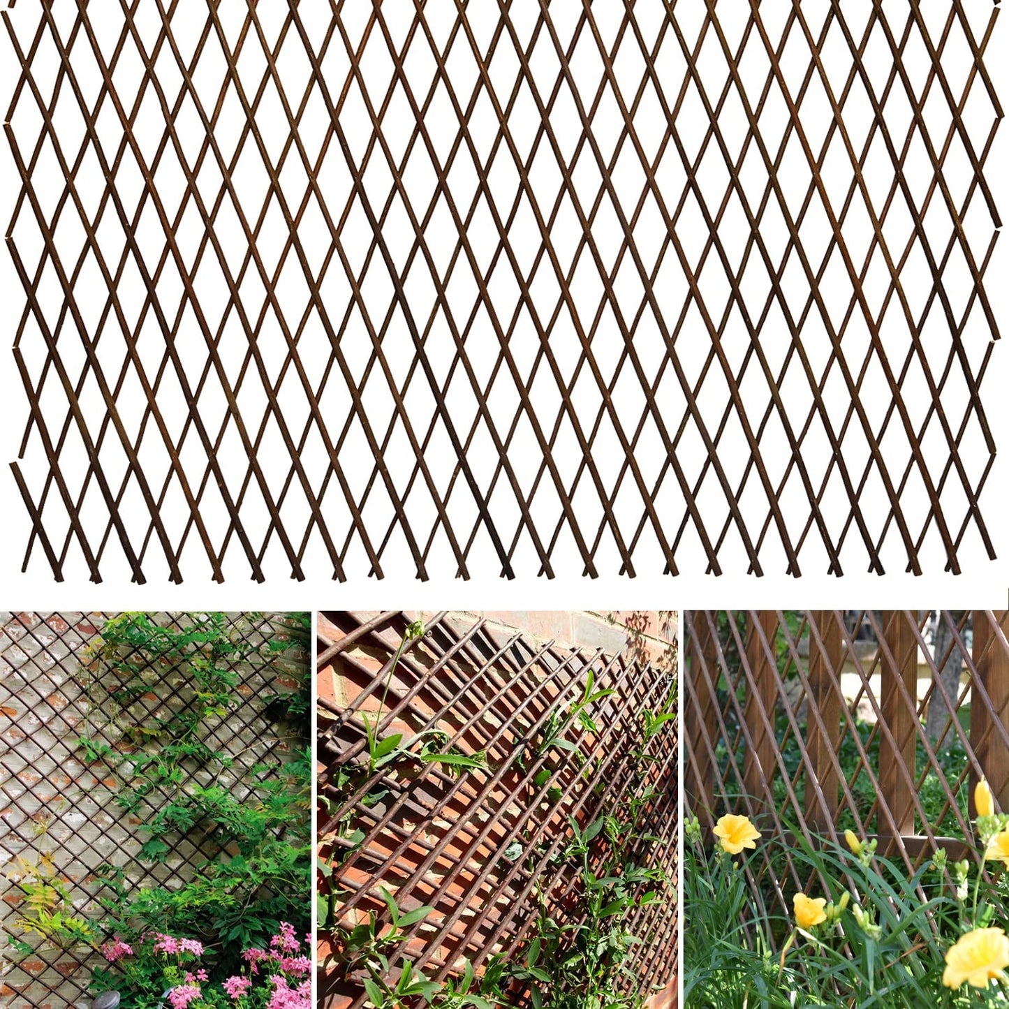 Helprise Expandable Willow Lattice Fence Panel Plant Support Garden Trellis for Climbing Vine Ivy Rose Cucumbers Clematis Outdoors Garden Yard, 36X92 Inch(1PC)
