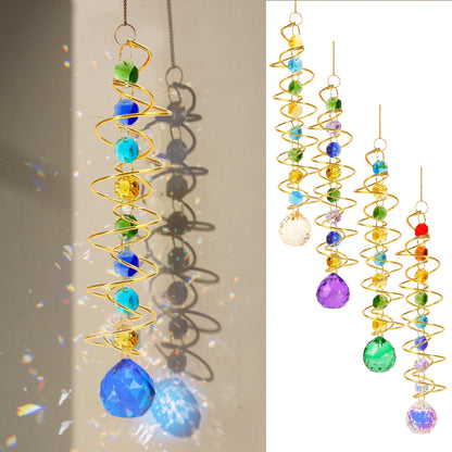 5 Pcs Wind Spinner Tail Gazing Ball Spiral 9'' for Indoor Outdoor Hanging Decor, Rainbow Maker Crystal Chime Sun Catcher w Seven Chakra Beads and Hook Decorative for Window Home Garden Birthday Gift
