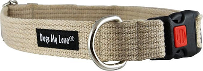 Dogs My Love Cotton Web Adjustable Dog Collar with Locking Device 4 Sizes Beige (Large: Neck 16"-23"; Width 1")