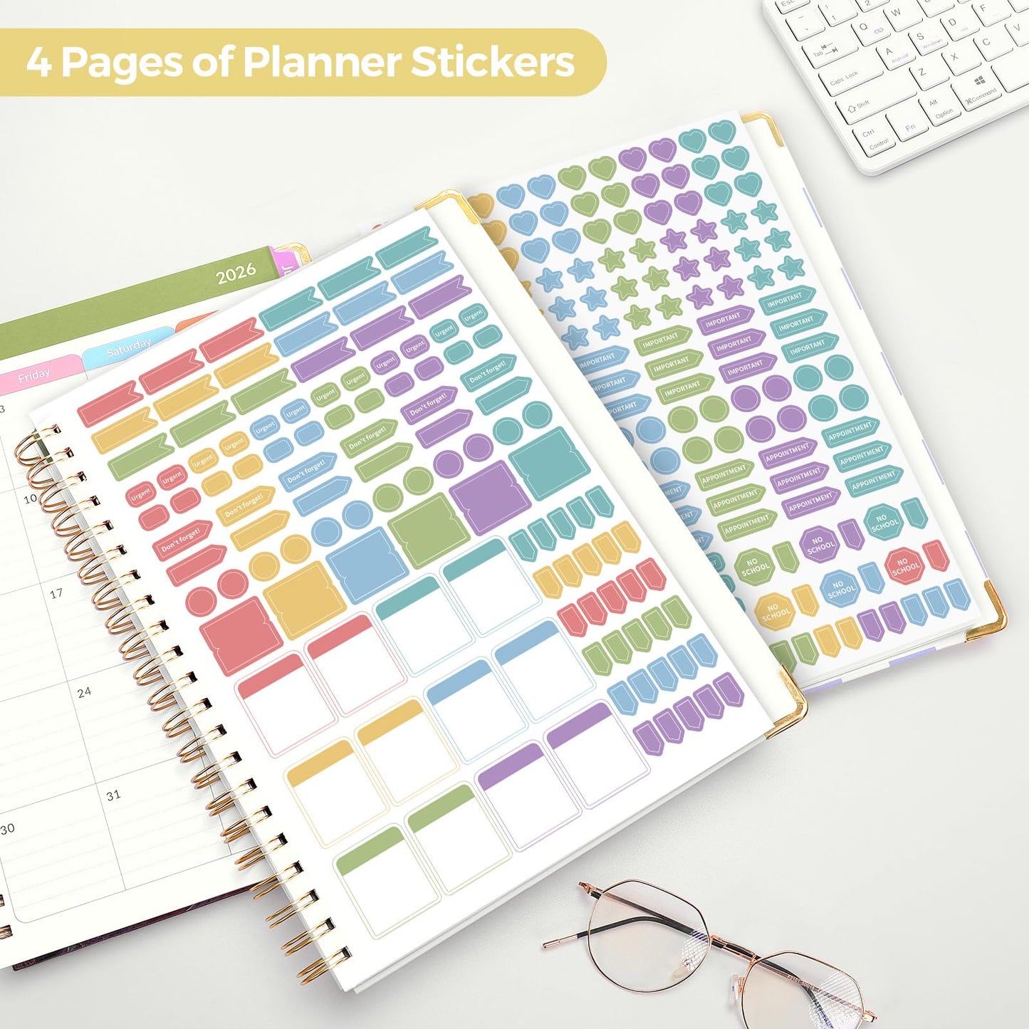 SKYDUE Teacher Planner 2026-2027 Academic Year, 8.5" x 11" Deluxe Teacher Lesson Planner with Monthly Tabs & Stickers, Lesson Plan Book 26-27, Rainbow