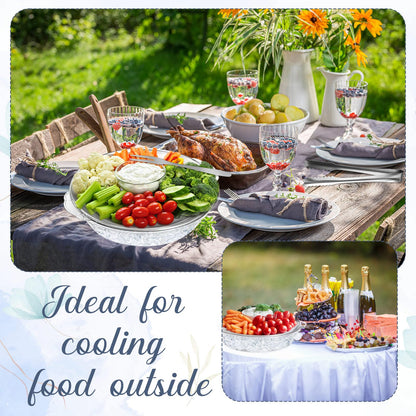 Baderke 2 Sets 11.8" Chilled Serving Tray for Parties Round Iced Platter with Ice Underneath Stainless Steel Clip Fruit Fork Shrimp Cocktail Serving Dish for Oysters Crawfish Fruits (Original)