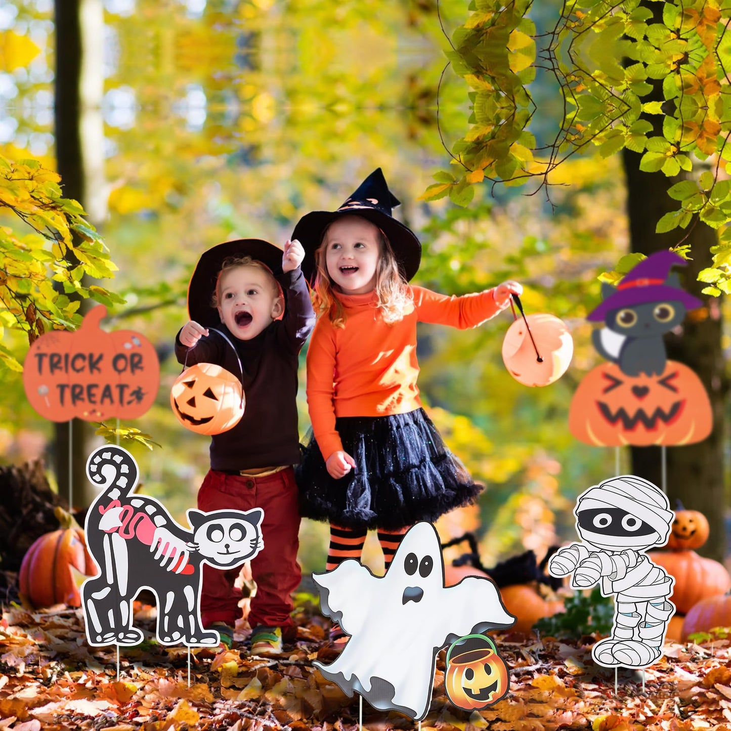 Halloween Yard Signs, 10 Pcs Outdoor Lawn Decorations with Stakes - Sturdy Corrugated Plastic Halloween Decor for Outdoor Holiday Display