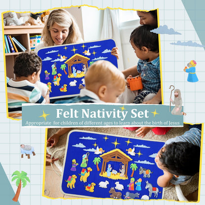 Yilloog Nativity Bible Felt Board Jesus Birth Felt Story Board Set Stories for Preschool, 32 Pcs Birth of Jesus Figures Nativity Stories Kit for Toddler Classroom Storytelling Activity(Classic Style)