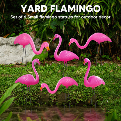 JOYIN Set of 6 Small Pink Flamingo Yard Ornament Stakes, 17" Plastic Flamingo Lawn Statues with Metal Legs for Sidewalks, Outdoor Garden Decor, Luau & Pool Party Decorations, 2 Styles