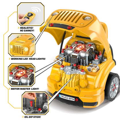 SpringFlower Toys Gifts for 3 4 5 6 7 8 Years Old Boys, Large Truck Engine, Mechanic Repair Set for Kids, Big Truck Builder Kit, Take Apart Motor Vehicle Play Car Service Station, for Kids