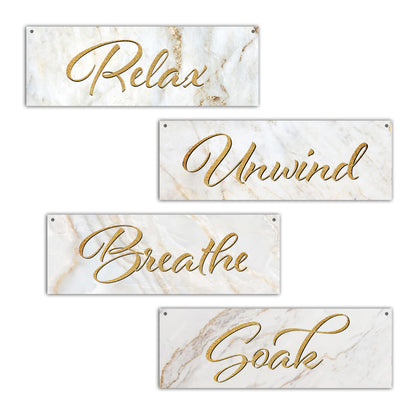 4 Pcs Rustic Marble Style Wall Decor, Soak Relax Unwind Breathe Wooden Hanging Sign, Wall Art For Restroom Farmhouse Decorations, A32
