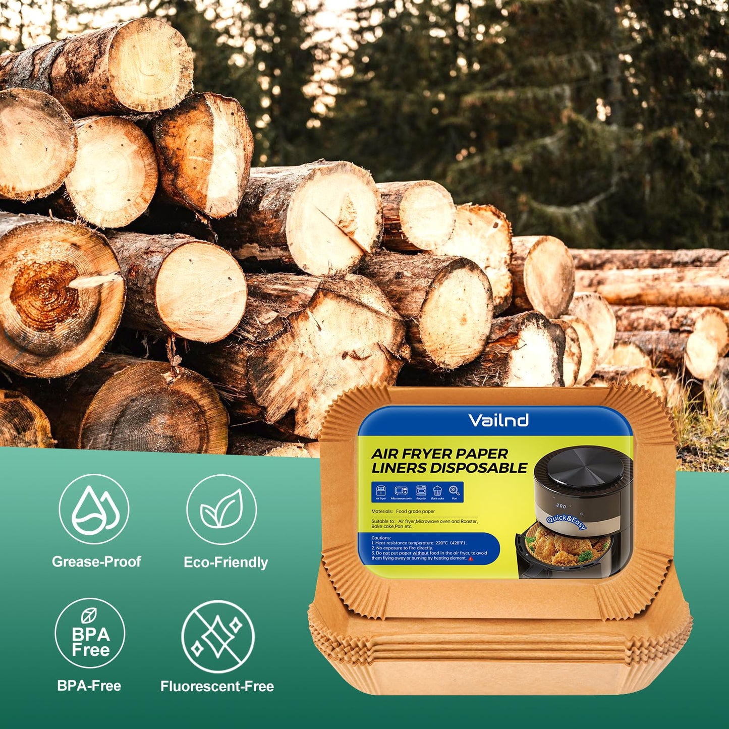 400 Pcs Air Fryer Paper Liners, 8" Square Air Fryer Liners Disposable, Heavy-Duty Parchment Paper for 5-8 qt Airfryer Basket, Non-Stick & Grease-Proof Baking Liner for Oven Pan