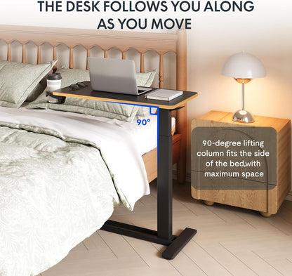 FLEXISPOT Mobile Standing Desk with Wheels Pneumatic Laptop Desk Rolling Computer Cart Movable Height Adjustable Small Sit Stand Desk Computer Workstations Home Use（27.6" W x 15.7" D, Black+Maple