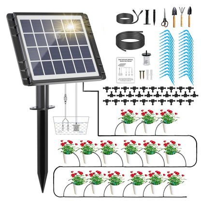 HEKIWAY 82FT Solar Drip Irrigation System, Auto Watering Kit for 30 Pots, Solar-Powered Plant Watering, 25 Timer Modes, 900ml/min Flow Indoor/Outdoor Garden, Balcony & Patio Irrigation System