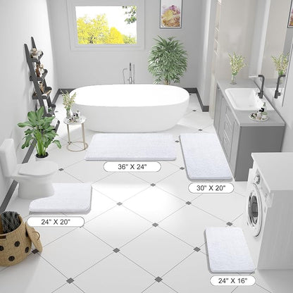 OLANLY Large Bathroom Rugs 45x27, Extra Soft Absorbent Chenille Bath Rugs, Rubber Backing Quick Dry, Machine Washable Bath Mats for Bathroom Floor, Tub and Shower, Home Decor Accessories, White