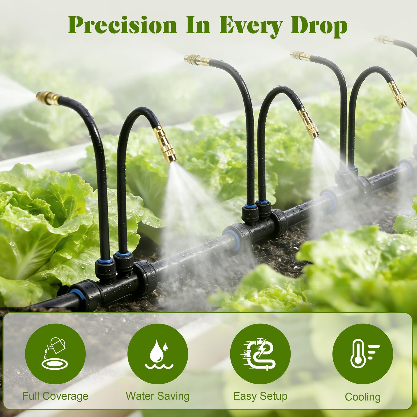 Drip Irrigation System for Garden, Automatic Watering System with Adjustable 360° Copper Spray Nozzles, DIY Drip Irrigation Kit for Yard, Lawn, Greenhouse, Raised Beds & Potted Plants (50FT)