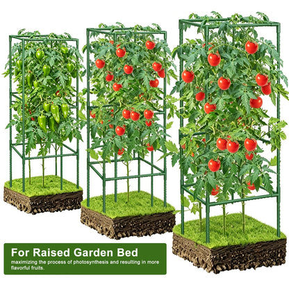 3 Pack Tomato Cages with Clips & Garden Wire, Outdoor Heavy Duty Steel Square Tomato Plant Support Stakes Garden Trellis for Climbing Plants Vegetables Flowers Fruits (41.5 Inch)