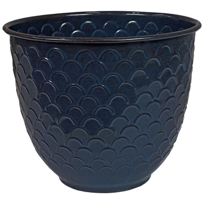 Sunnydaze Dinah 12.5" Metal Outdoor Plant Pot Set with Drainage Holes and Rubber Plugs - Navy Glaze - Set of 4