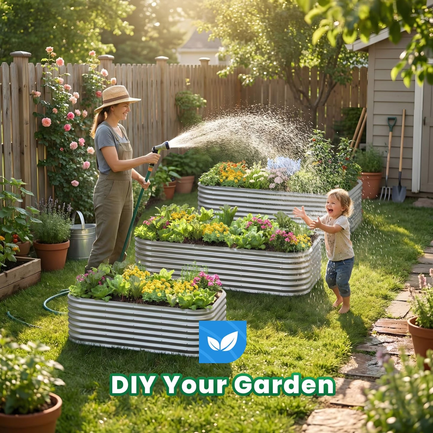 Quictent Raised Garden Bed Kit Oval Galvanized Metal Planter Box Tall for Vegetables Outdoor Backyard, Strengthened by Crossbar, Silver 8x4x1.5 ft